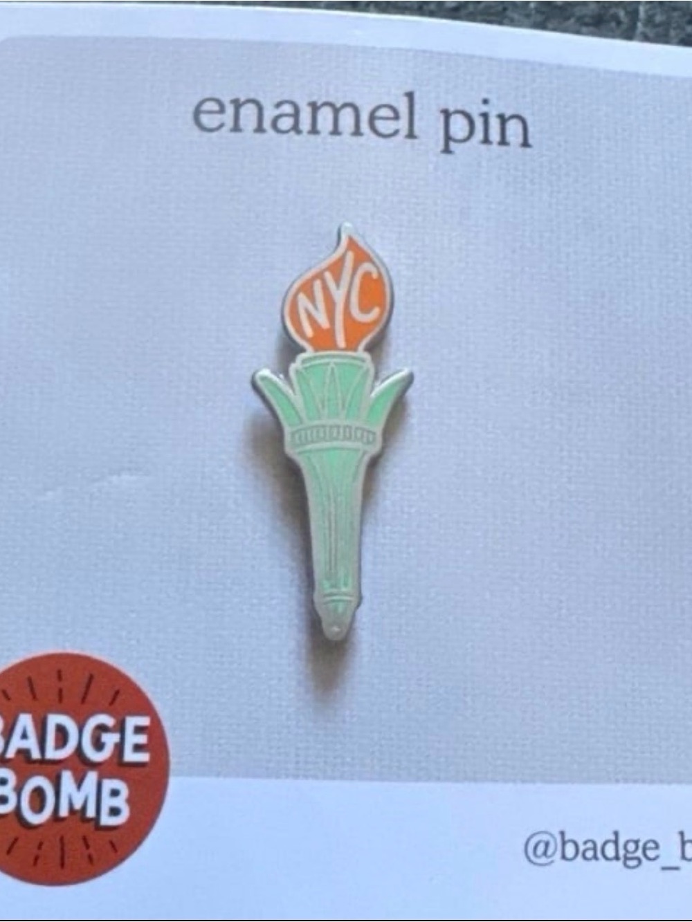 NYC Torch Enamel Pin - Orange & Mint Green
